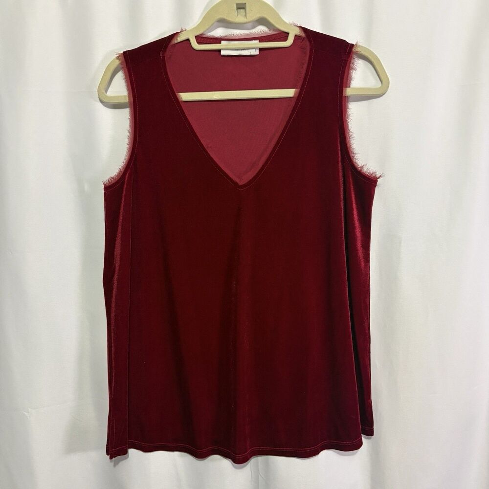Lola & Sophie New York Burgundy Velvet Tank Top Small Made USA Sleeveless V Neck